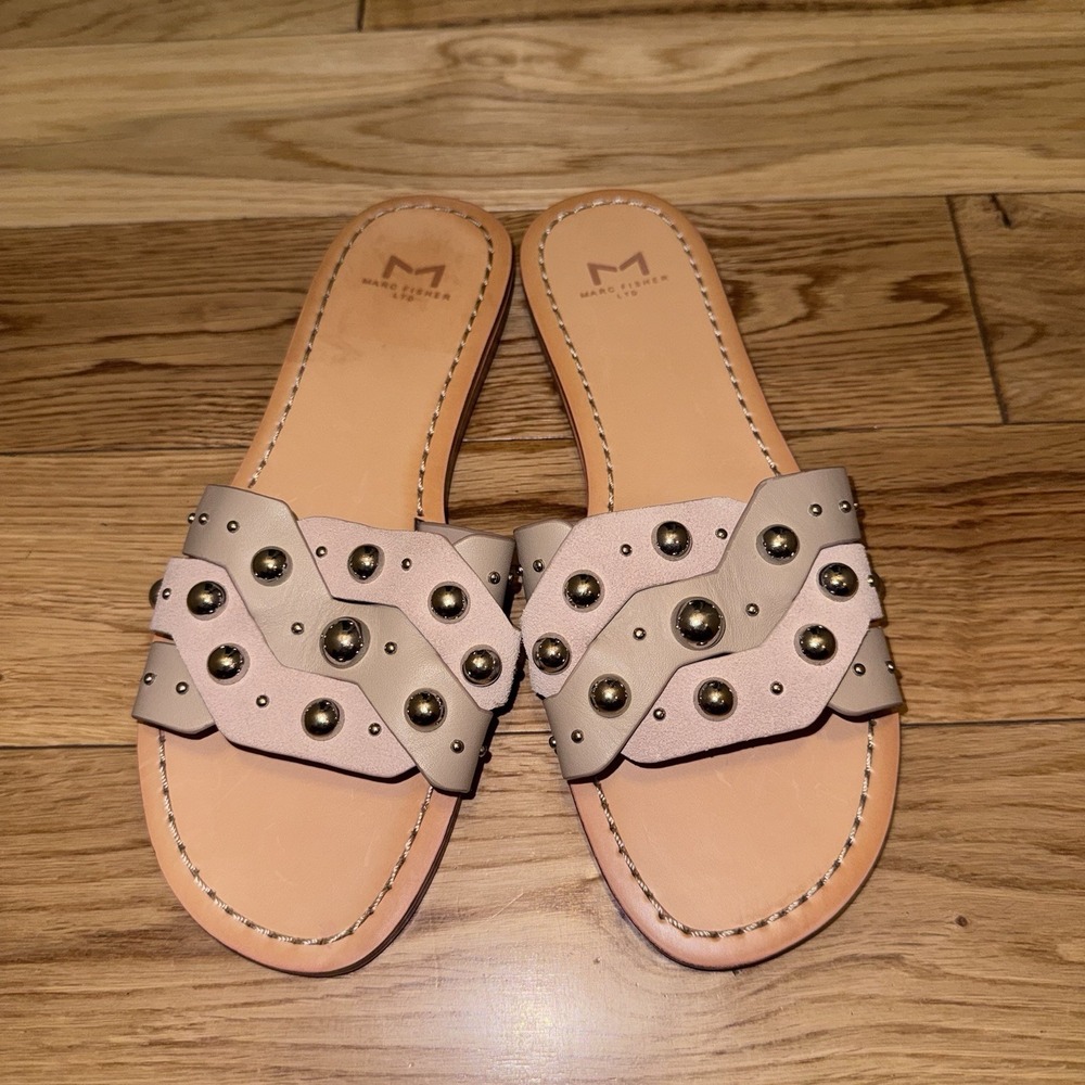 Marc Fisher Paxton‎ Studded Slides Natural Beige Color Women's Size 5M New